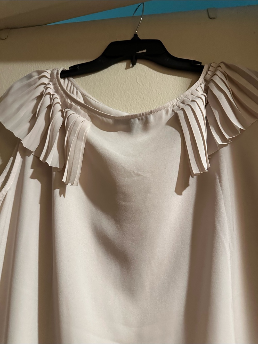 Banana Republic Pleated Ruffle Neck Blouse in Light Beige